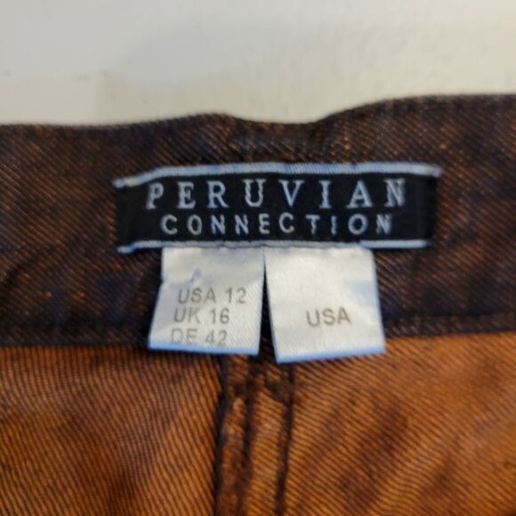 Peruvian Connection Cotton Linen Blend Denim Jeans Orange Black Fall Women's 12 - Picture 6 of 9